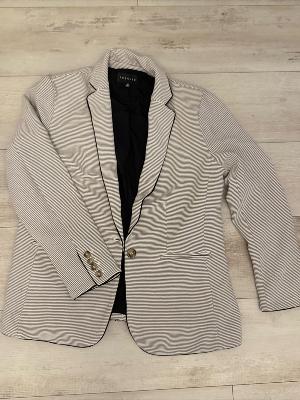 Premise Men's Light Gray Pinstripe Blazer with Black Trim